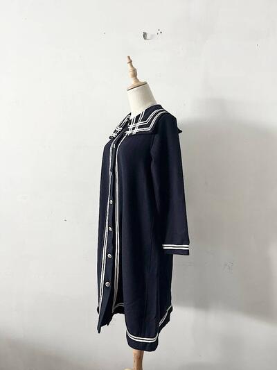 BEAMS BOY セーラーカラー ニット ワンピース ネイビー 画像5