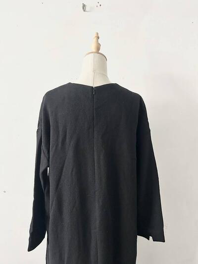 Kagure ウール ボートネック ロング ワンピース ブラック 画像6