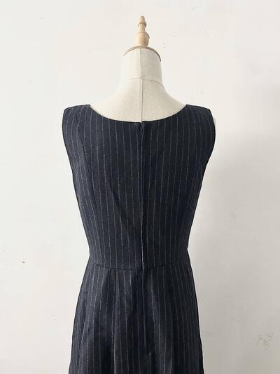 Sarah valley ストライプ ウール ノースリーブ フレア ワンピース チャコール 画像7