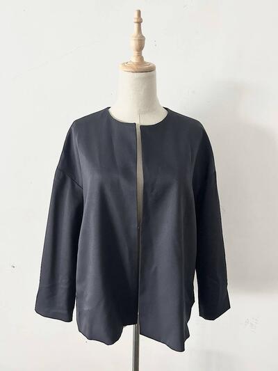 【美品】utilité ウールストレッチ ノーカラー ジャケット ネイビー 画像2