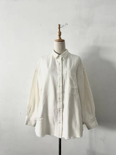 DouDou ダメージ デニム ビッグ シャツ 画像1
