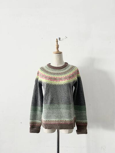 ERIBÉ フェアアイル柄 ヨーク切替 ニット プルオーバー 画像1