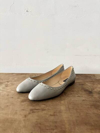 【美品】FABIO RUSCONI ファビオルスコーニ スタッズ フラットシューズ グレー 画像1