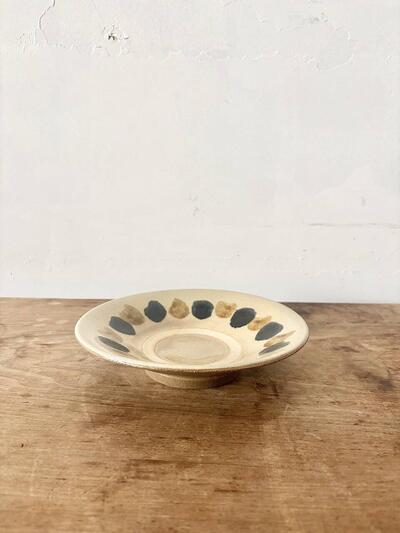 【美品】やちむん 皿 20cm 水玉 ドット柄 プレート 沖縄 焼き物 画像1