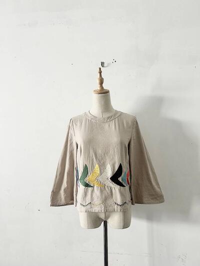 mina perhonen bird 25周年 復刻 ys1077s 36 リネンコットン 刺繍 ブラウス シャツ ベージュ ミナペルホネン 画像1