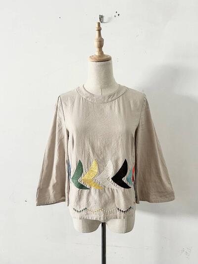 mina perhonen bird 25周年 復刻 ys1077s 36 リネンコットン 刺繍 ブラウス シャツ ベージュ ミナペルホネン 画像2