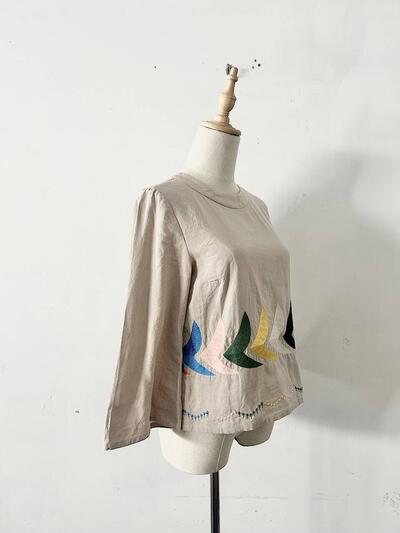 mina perhonen bird 25周年 復刻 ys1077s 36 リネンコットン 刺繍 ブラウス シャツ ベージュ ミナペルホネン 画像3