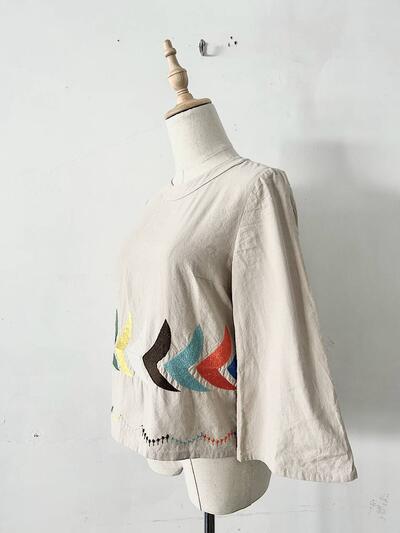 mina perhonen bird 25周年 復刻 ys1077s 36 リネンコットン 刺繍 ブラウス シャツ ベージュ ミナペルホネン 画像4
