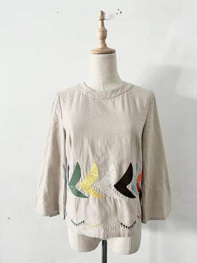 mina perhonen bird 25周年 復刻 ys1077s 36 リネンコットン 刺繍 ブラウス シャツ ベージュ ミナペルホネン 画像8