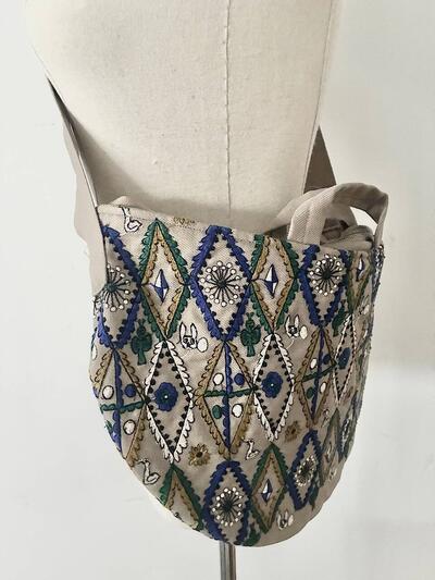 【美品】mina perhonen フォレスト ダイヤモンド エンブロイダリー ショルダー バッグ 画像3
