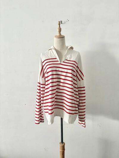 Le Minor ルミノア ボーダーカットソー セーラーカラー フランス製 白・赤 画像1