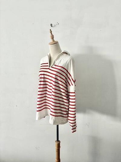 Le Minor ルミノア ボーダーカットソー セーラーカラー フランス製 白・赤 画像3