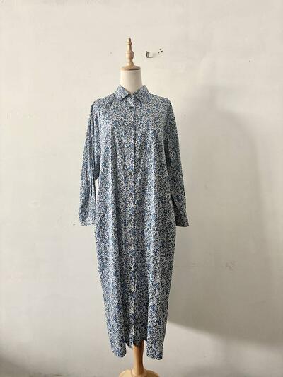 【美品】MidiUmi ミディウミ ブルー系 小花柄 コットン シャツワンピース 画像1