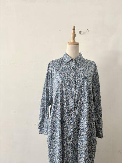 【美品】MidiUmi ミディウミ ブルー系 小花柄 コットン シャツワンピース 画像2