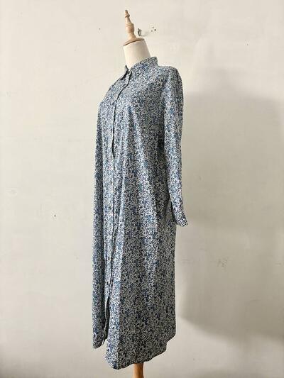【美品】MidiUmi ミディウミ ブルー系 小花柄 コットン シャツワンピース 画像4