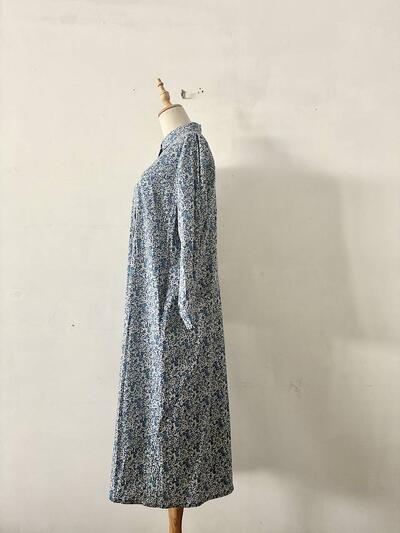 【美品】MidiUmi ミディウミ ブルー系 小花柄 コットン シャツワンピース 画像7