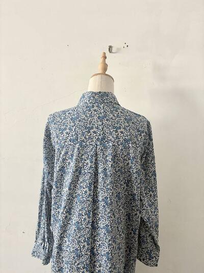 【美品】MidiUmi ミディウミ ブルー系 小花柄 コットン シャツワンピース 画像8