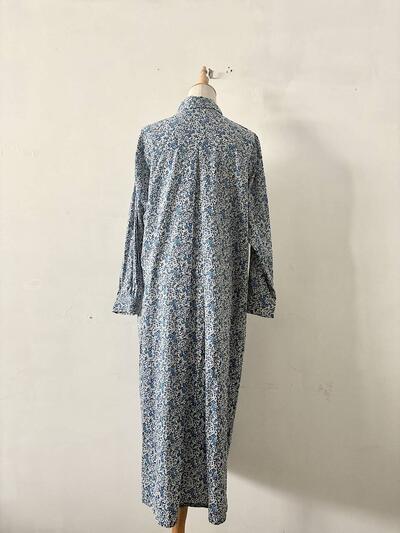 【美品】MidiUmi ミディウミ ブルー系 小花柄 コットン シャツワンピース 画像9