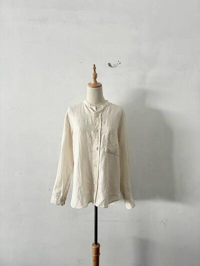 MARGARET HOWELL マーガレットハウエル リネン バンドカラーシャツ キナリ 画像1