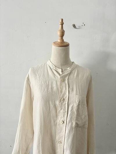 MARGARET HOWELL マーガレットハウエル リネン バンドカラーシャツ キナリ 画像2