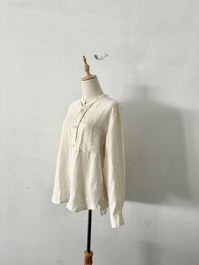 MARGARET HOWELL マーガレットハウエル リネン バンドカラーシャツ キナリ 画像3