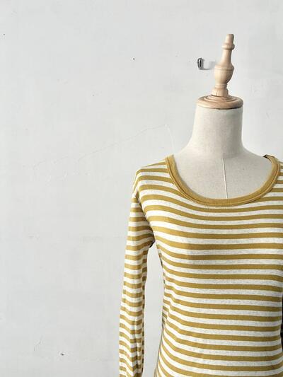 harmonie（アルモニ） オーガニックコットン ボーダー 長袖カットソー イエロー 画像2