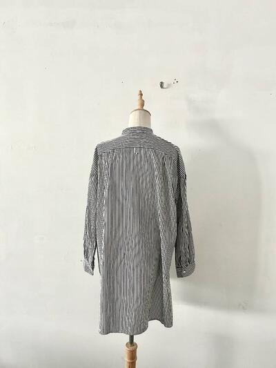 Hands of creation（ハンズオブクリエイション） コットン 縦ストライプ バンドカラー ロングシャツチュニック 画像6