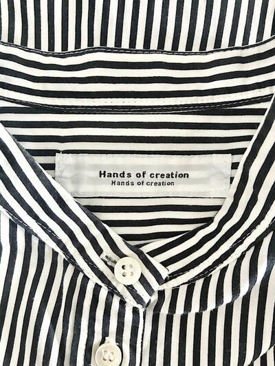 Hands of creation（ハンズオブクリエイション） コットン 縦ストライプ バンドカラー ロングシャツチュニック 画像8