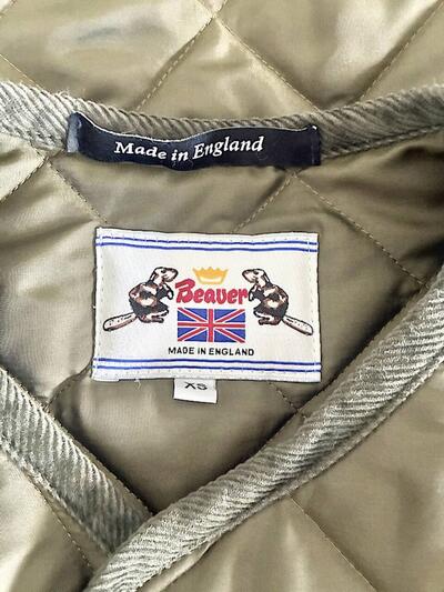 【美品】BEAVER  キルティング ノーカラーロングコート（カーキ / 英国製） 画像8