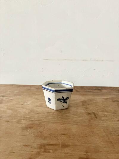 【美品】中西申幸 染付 鳥遊戯画 六角小鉢 画像1