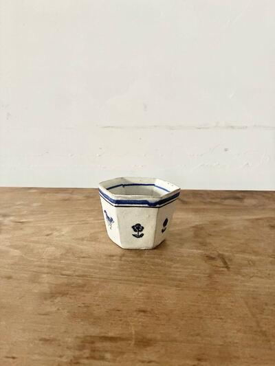 【美品】中西申幸 染付 鳥遊戯画 六角小鉢 画像4