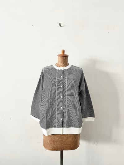 【美品】Hands of creation　ワッフルボーダー　カーディガン　コットン　サーマル　白黒　 画像1