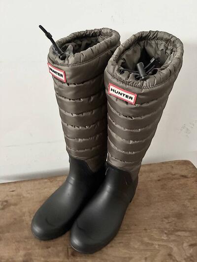 【美品】HUNTER キルティング トール スノーブーツ / レインブーツ カーキ UK6 画像2