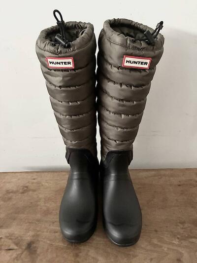 【美品】HUNTER キルティング トール スノーブーツ / レインブーツ カーキ UK6 画像3