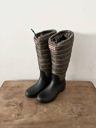 【美品】HUNTER キルティング トール スノーブーツ / レインブーツ カーキ UK6 画像1