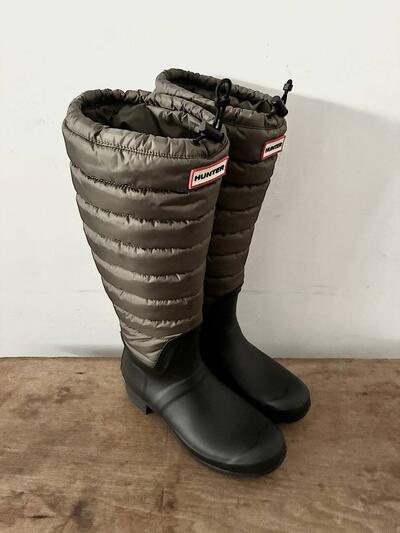 【美品】HUNTER キルティング トール スノーブーツ / レインブーツ カーキ UK6 画像5