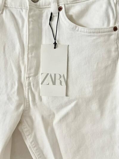 【未使用】ZARA ハイライズ クロップドデニムパンツ ホワイト 40 画像3