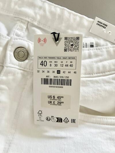 【未使用】ZARA ハイライズ クロップドデニムパンツ ホワイト 40 画像8