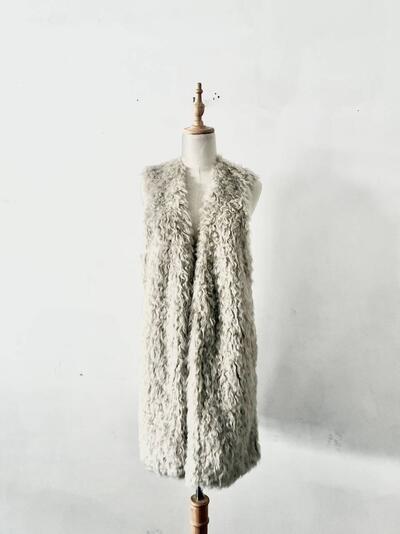 【美品】ONWARD エコファーコンビ ロング ベストジレ ベージュ 画像1