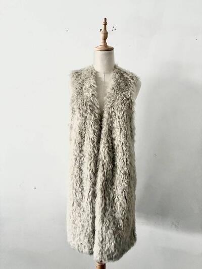 【美品】ONWARD エコファーコンビ ロング ベストジレ ベージュ 画像2