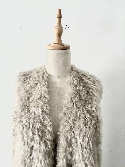 【美品】ONWARD エコファーコンビ ロング ベストジレ ベージュ 画像3