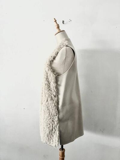【美品】ONWARD エコファーコンビ ロング ベストジレ ベージュ 画像5
