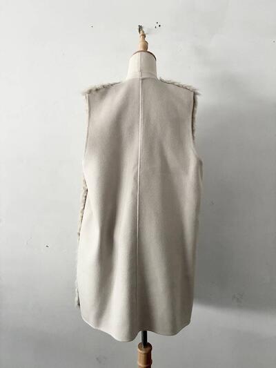 【美品】ONWARD エコファーコンビ ロング ベストジレ ベージュ 画像6