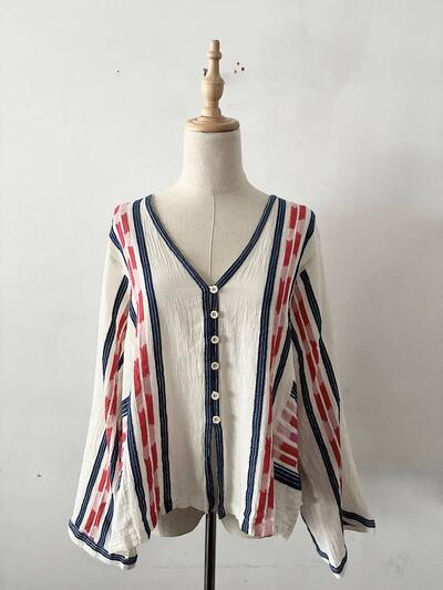 【美品】Devotion TWINS ジオメトリック 幾何学柄 Vネック ブラウス 画像2
