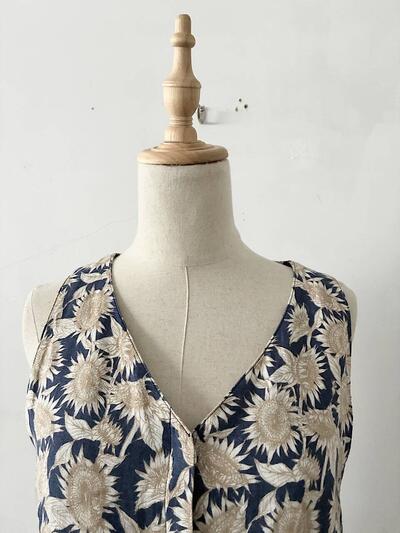【美品】LISETTE ヒマワリ柄 リネン ノースリーブ ロング ワンピース 画像3