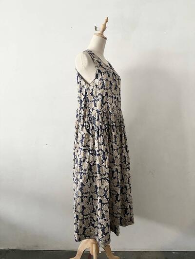 【美品】LISETTE ヒマワリ柄 リネン ノースリーブ ロング ワンピース 画像4