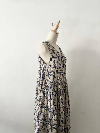【美品】LISETTE ヒマワリ柄 リネン ノースリーブ ロング ワンピース 画像5