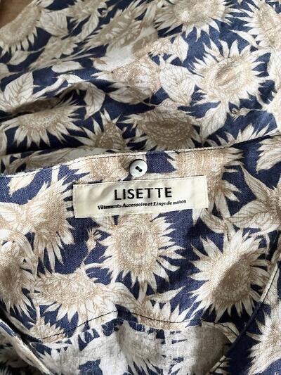【美品】LISETTE ヒマワリ柄 リネン ノースリーブ ロング ワンピース 画像9
