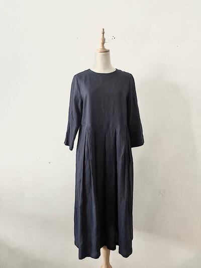 【美品】wafu. リネン ウエスト タック ロング ワンピース 画像1