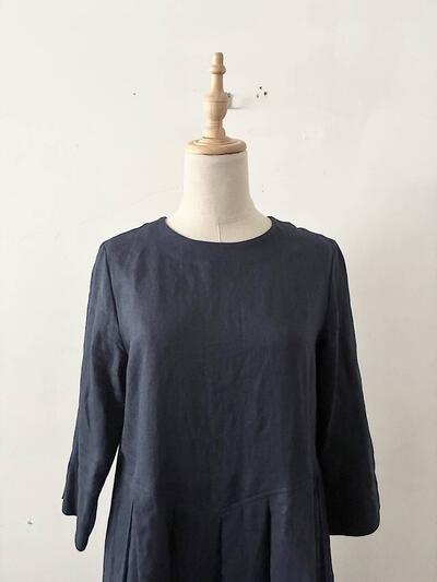 【美品】wafu. リネン ウエスト タック ロング ワンピース 画像2
